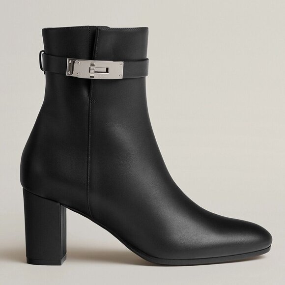 NIB HERMES Saint Germain Leather Women Ankle Boot Black BRAND NEW Size 37 EU - Picture 2 of 10